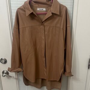 DO+BE Tan Faux Leather Button-Up Shirt